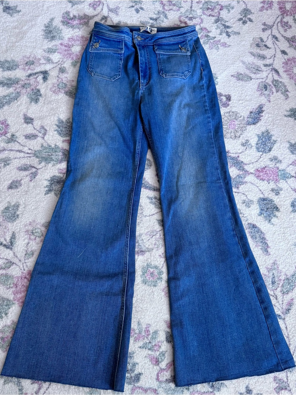 Free People Blue Flare Wide-Leg Jeans